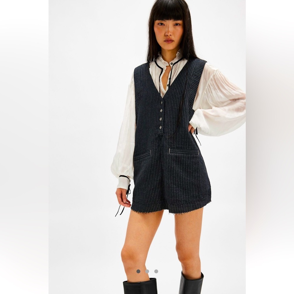 Free People/We the Free Pinstripe Menswear Vest Black Combo Size L. NWT